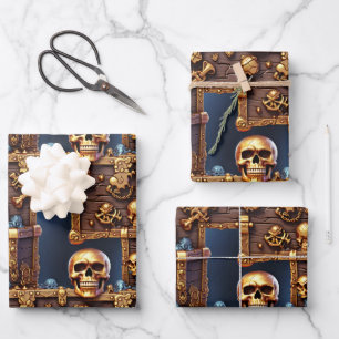 Pirate theme birthday skull 3D skeleton chest Wrapping Paper Sheet