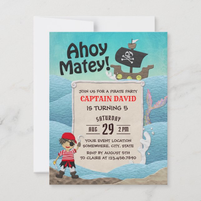 Pirate Theme Captain Boy Birthday Party Invitation (Front)