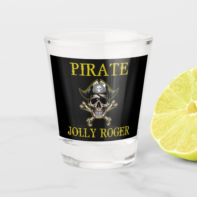 Pirate theme Party Adult JOLLY ROGER GOLD  Shot Glass (Front)