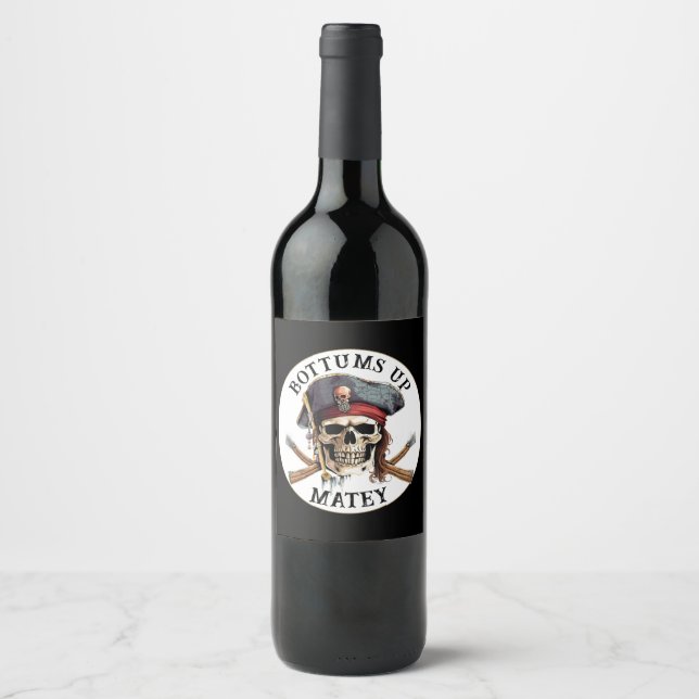 Pirate theme Party Adult Ship Captain Skull 8 Wine Label (Front)