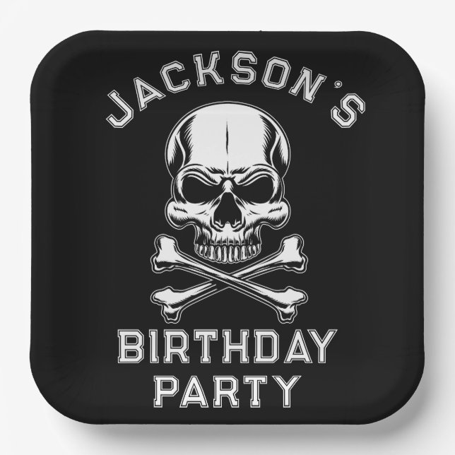 Pirate theme Party Adult Ship's Skull  Black 2 Paper Plate (Front)