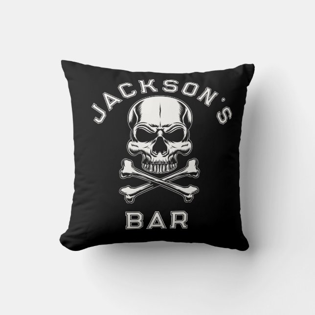 Pirate theme Party Adult Ships Skull. Black Cushion (Front)