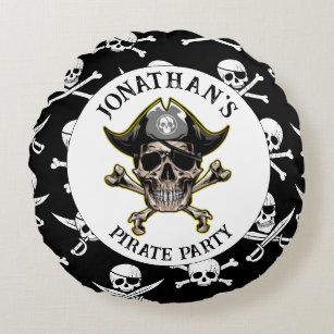 Pirate theme Party Adult Skull.Cross Bones Round Cushion