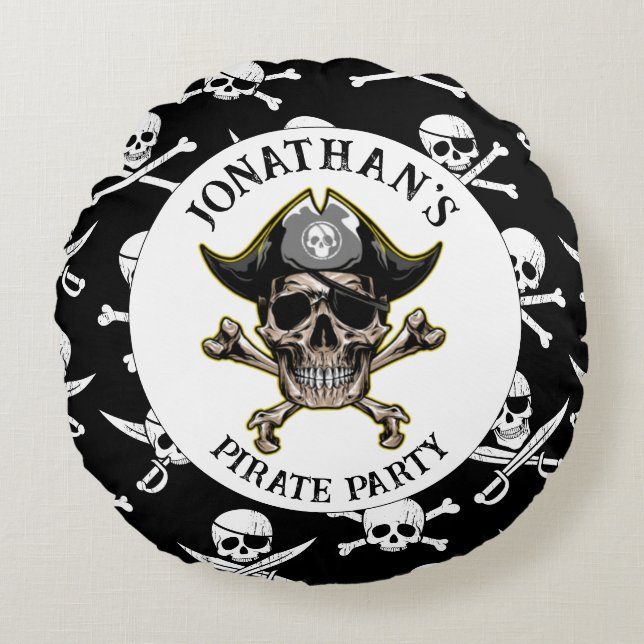 Pirate theme Party Adult Skull.Cross Bones Round Cushion (Front)