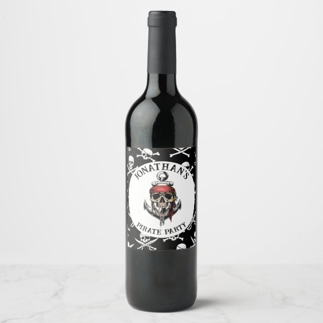 Pirate theme Party Adult Skull  Nautical Wine Label (Front)