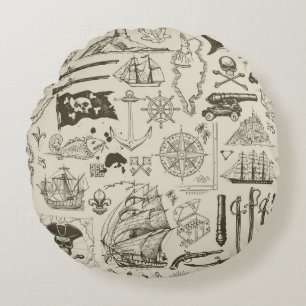 Pirate theme: vintage nautical pattern. round cushion