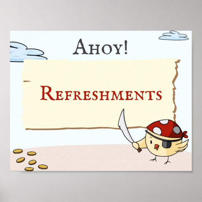 Pirate Theme with Birds Birthday Refreshments Poster (Front)