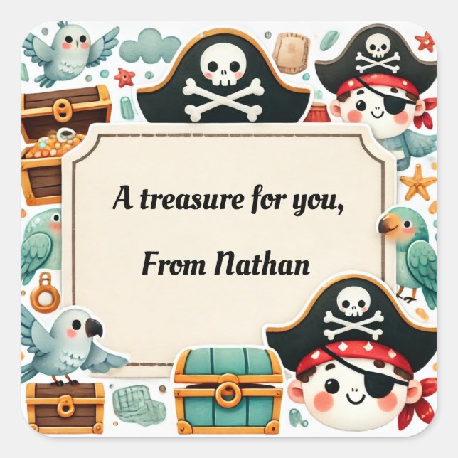 Pirate-Themed "A Treasure for You"  Square Sticker (Front)