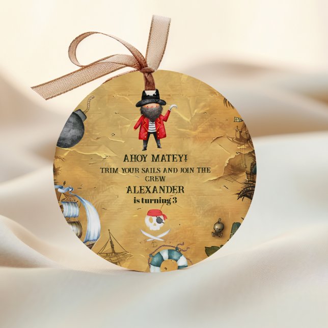 Pirate Themed Birthday Party Classic Round Sticker (Creator Uploaded)