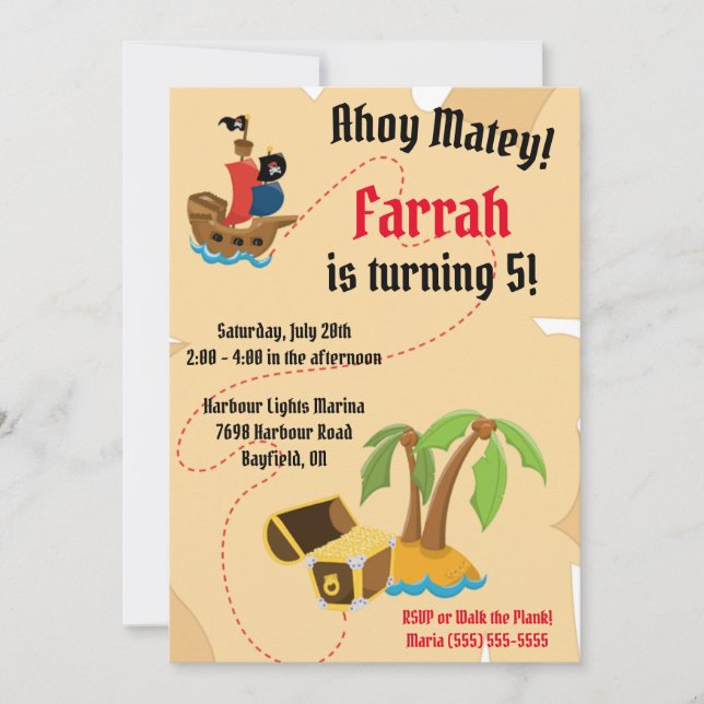 Pirate Themed Birthday Party Invitation (Front)