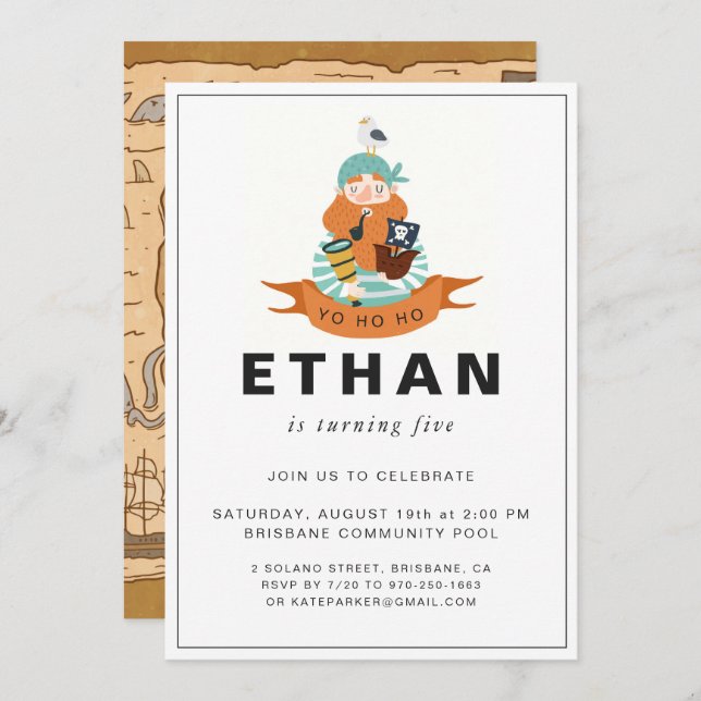 Pirate Themed Birthday Party Invitation (Front/Back)
