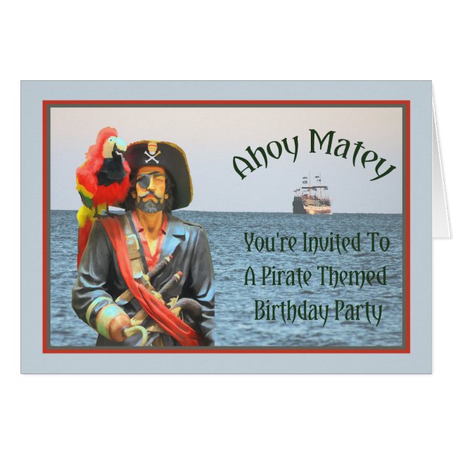 Pirate Themed Birthday Party Invite for Son (Front Horizontal)