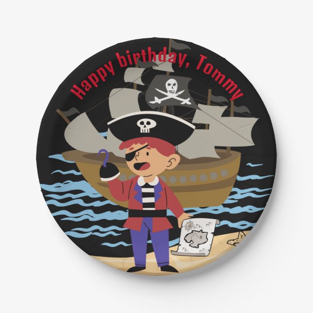 Pirate themed fun paper plate / skull & crossbones (Front)