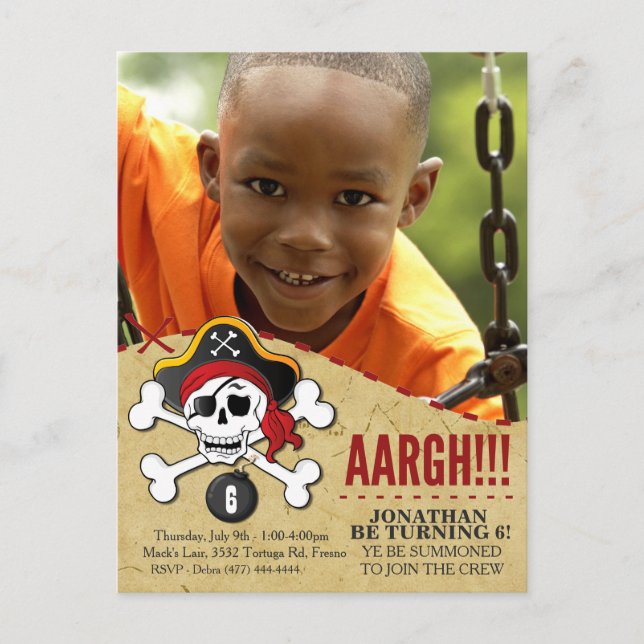 Pirate Themed Party Invitation for Kids (Front)
