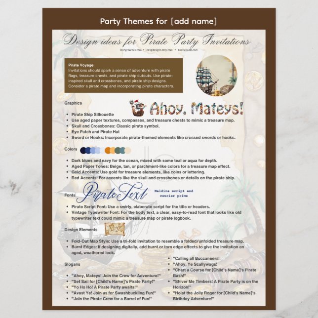 Pirate Themed Party Invitation Guide Printable  (Front)