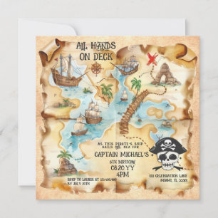 Pirate Themed Treasure Map Birthday Party Invitation