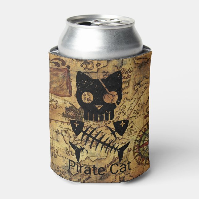 Pirate Treasure Cat Can Cooler (Can Front)