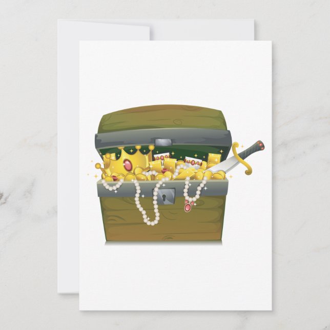 Pirate Treasure Chest with Jewels and Sword Invitation (Front)