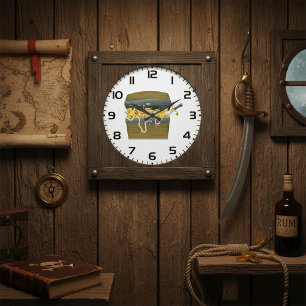 Pirate Treasure Chest with Jewels and Sword Large Clock