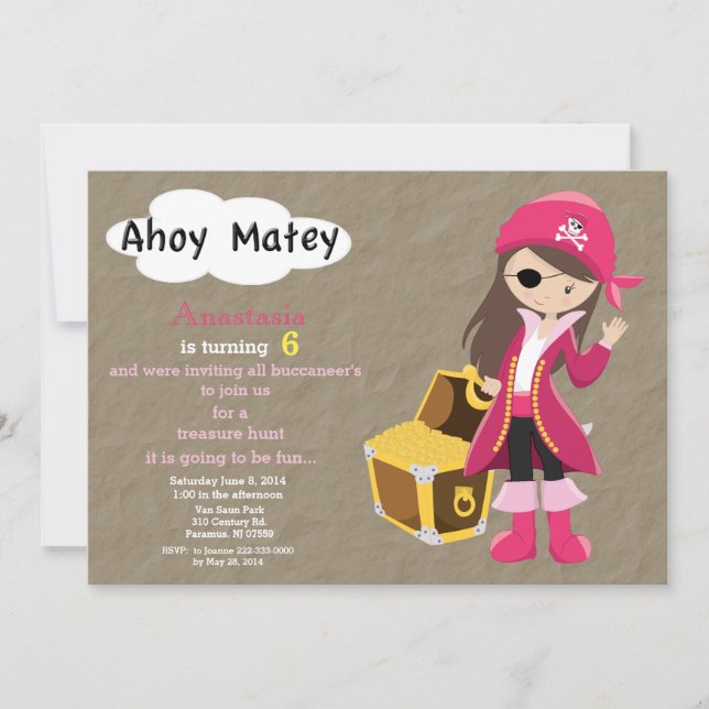 Pirate Treasure Hunt Birthday Invitation (Front)