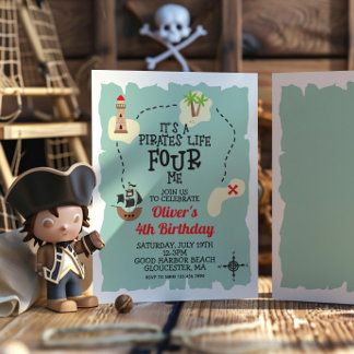 Pirate Treasure map  4th Birthday Invitation