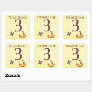 Pirate Treasure Map Age 3 Square Sticker