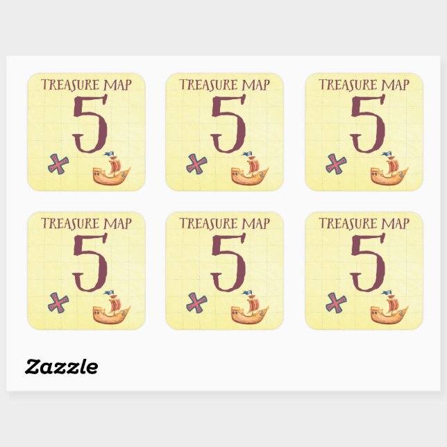 Pirate Treasure Map Age 5 Square Sticker (Sheet)