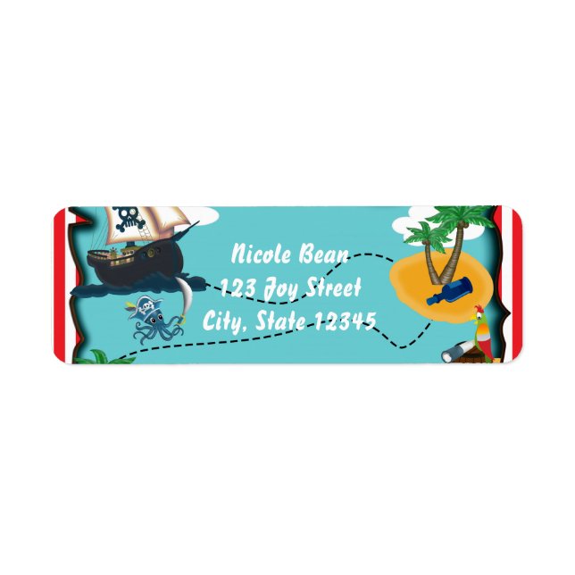 Pirate Treasure Map Birthday Address Labels (Front)