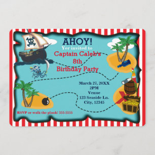 Pirate Treasure Map Birthday Party Invitations