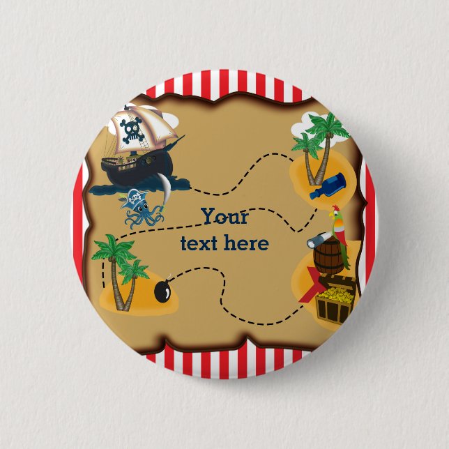 Pirate Treasure Map Birthday Party Pin BUTTON (Front)