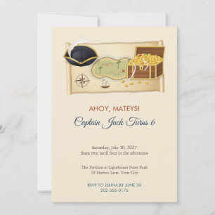 Pirate Treasure Map Kids Birthday Invitation