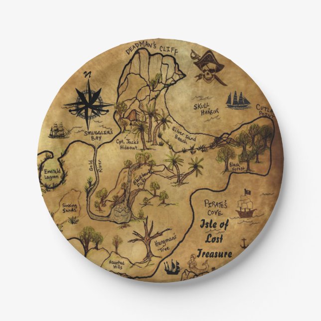 Pirate Treasure Map Paper Plate (Front)