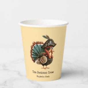 Pirate Turkey Custom Name Friendsgiving Holiday Paper Cups