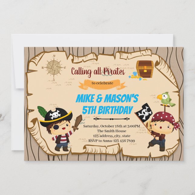 Pirate twins birthday Invitation (Front)