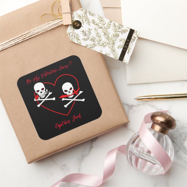 Pirate Valentine Jolly Roger Square Sticker (Gifting)