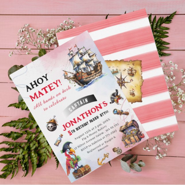 Pirate watercolor Birthday Party Invitation (Creator Uploaded)