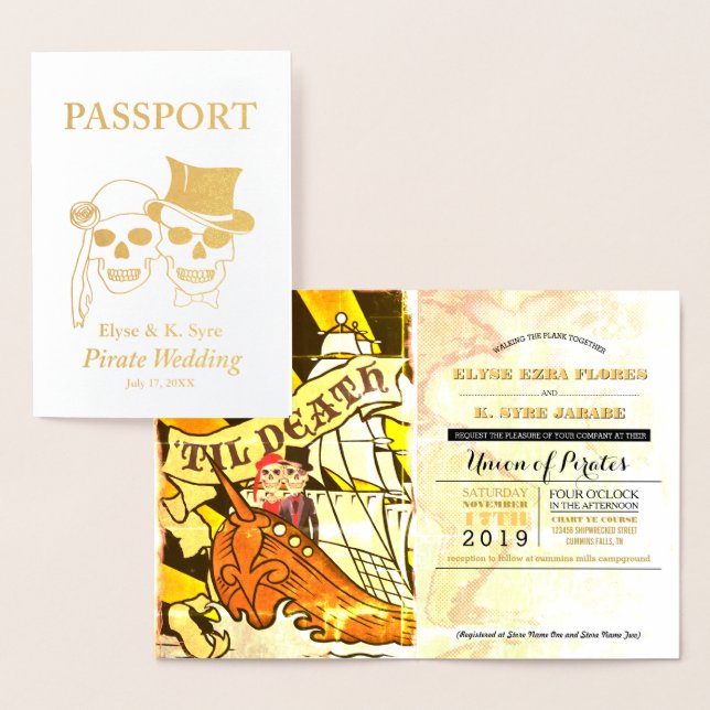 Pirate Wedding Gold Foil Passport Card (Display)