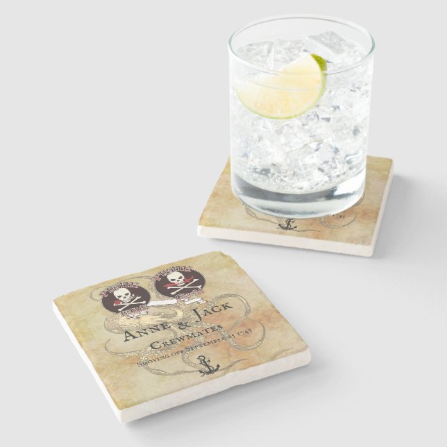 Pirate Wedding  Stone Coaster (Side)