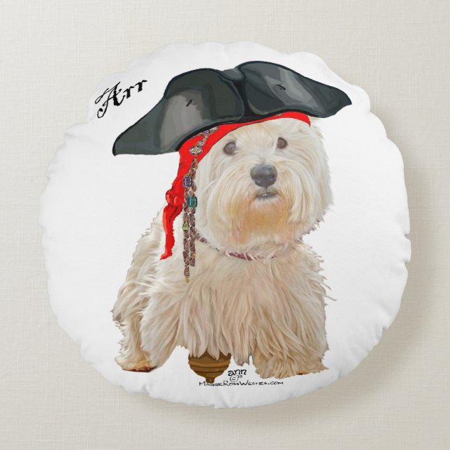 Pirate Westie Round Cushion (Front)