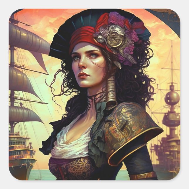 Pirate Woman Fantasy Art Square Sticker (Front)