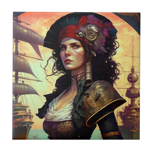 Pirate Woman Fantasy Art Tile (Front)