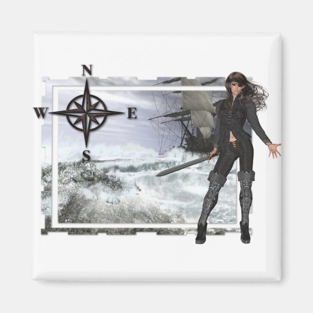 Pirate Woman with Rough Waters Designs Magnet (Front)