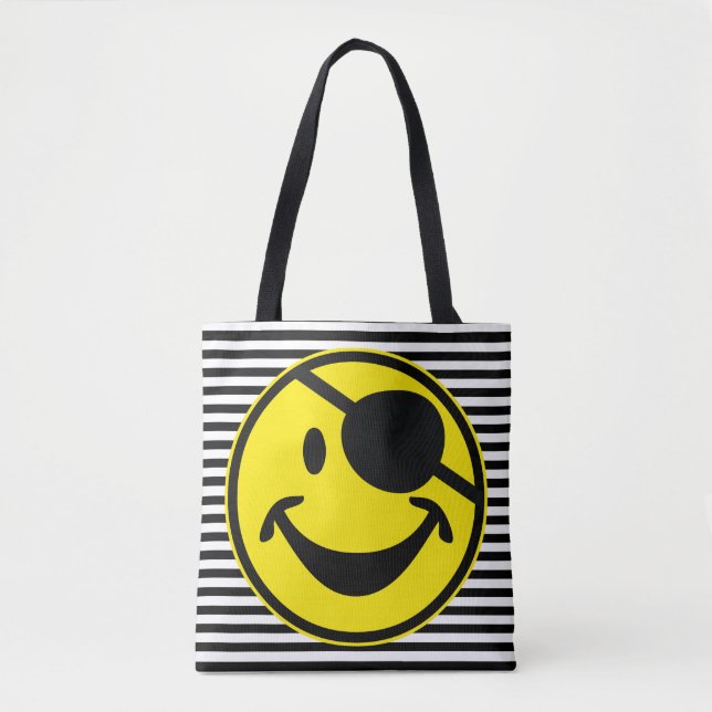 Pirate yellow & black narrow stripes tote bag (Front)