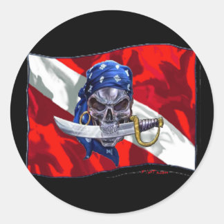 piratediveflag copy classic round sticker