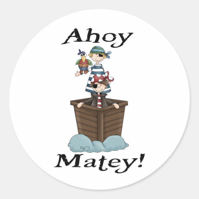 Pirates Ahoy Matey Classic Round Sticker (Front)