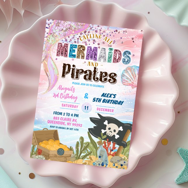 Pirates and Mermaids Joint Birthday invitation (Creator Uploaded)