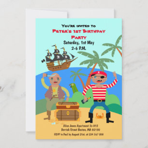 Pirates and treasure chest birthday party invitation