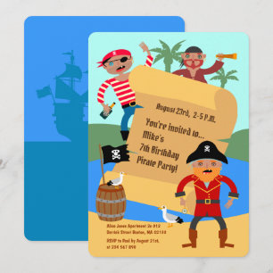 Pirates and treasure map Birthday Party  Invitation