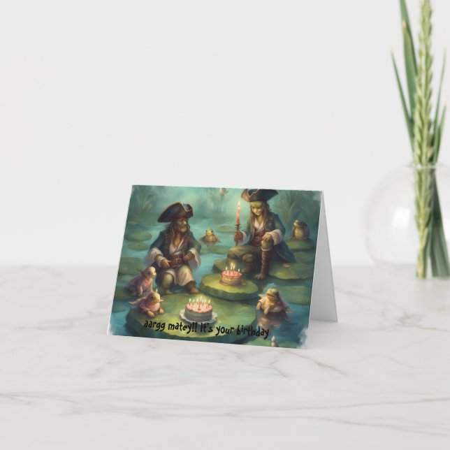 Pirates and turtles and frogs on lily pads birthda thank you card (Front)