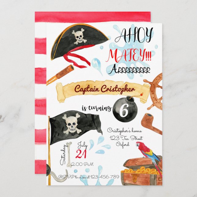 Pirates Birthday Invitation, Pirates Invitation (Front/Back)